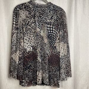 Chico’s Size 2 Top - Animal Print Mock Neck - Sheer Open Sleeve
